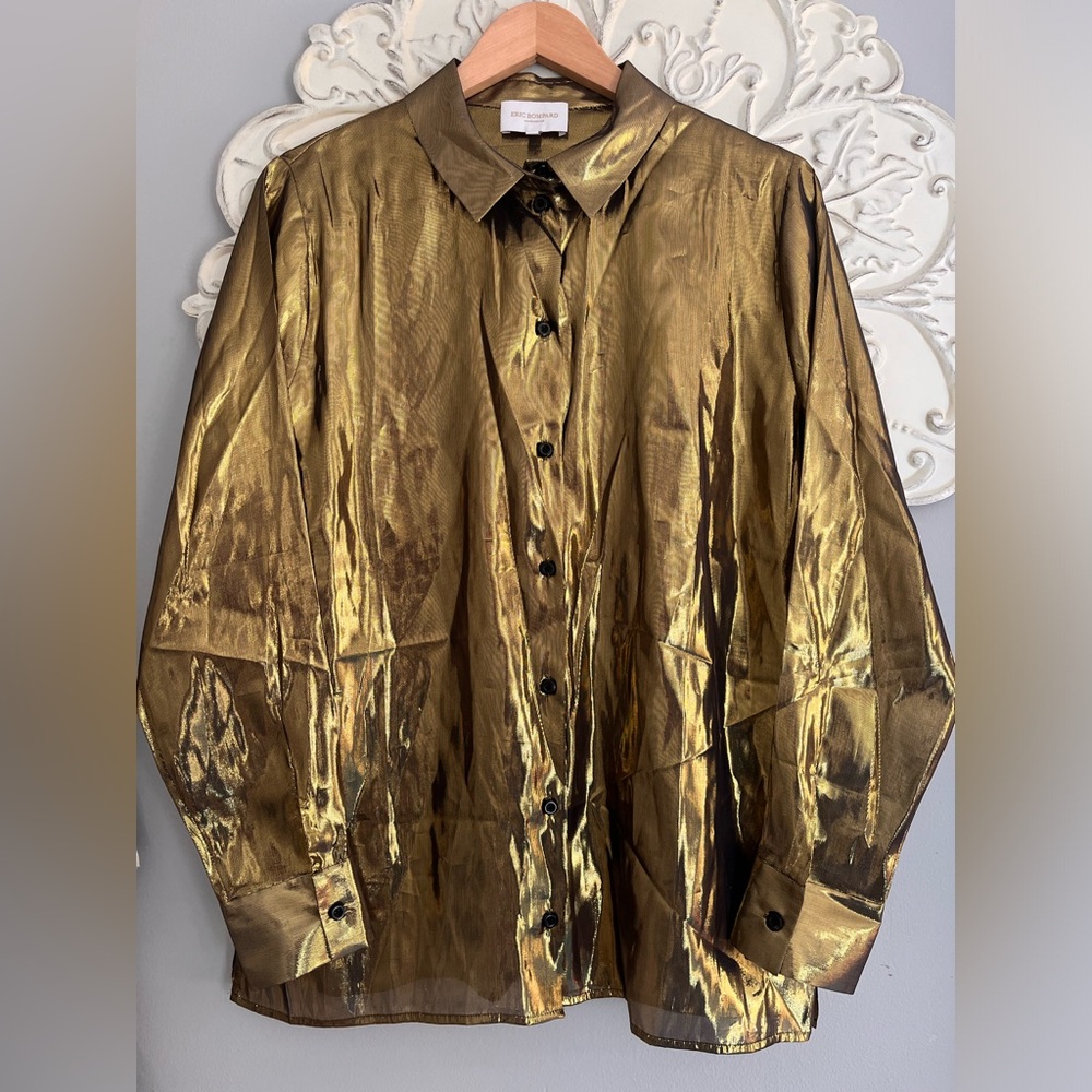 Eric Bompard womens 61% silk gold lightweight button down shirt size XL